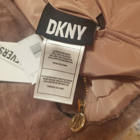 🧁NWT DKNY Girls Small Dusty Rose Blush Reversible Full Zip Hooded Winter Jacket - Picture 9 of 10